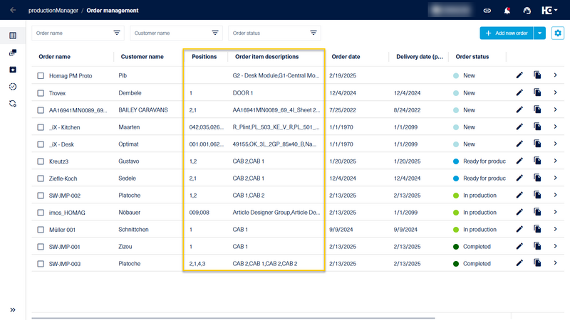 New properties: “Positions” and “Order item descriptions” in order management