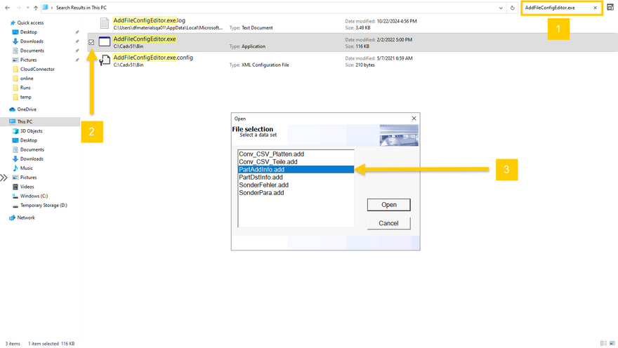 Opening the file "PartAddInfo.add"