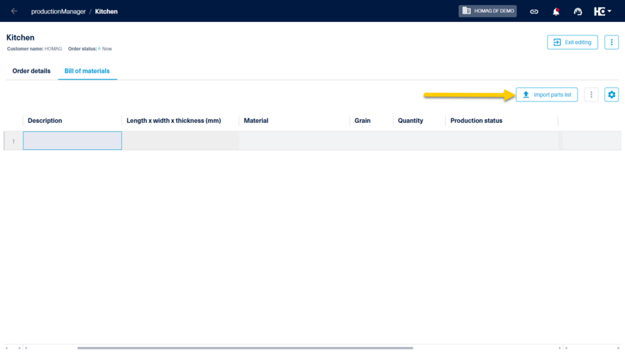 Importing a bill of materials