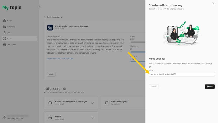 Assign a name and then create the authorization key.
