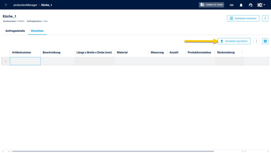 Importieren einer Stückliste