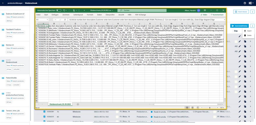 Content of the generated CSV file